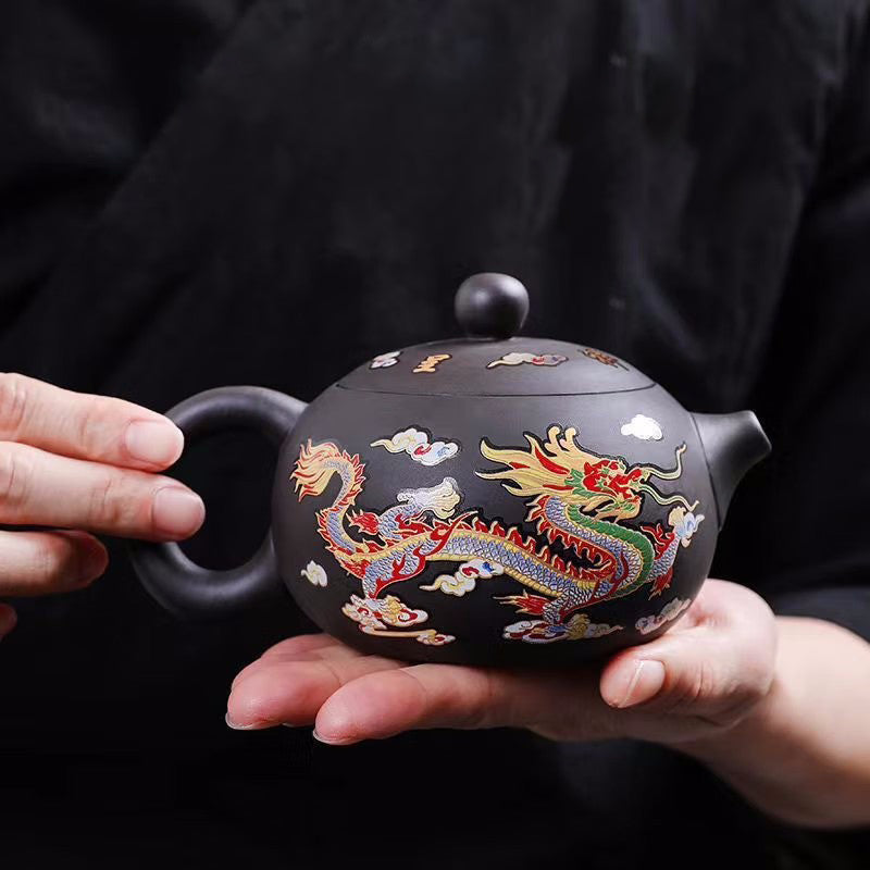 Handmade Zisha Dragon & Phoenix Teapot – Heat-Activated Color Change