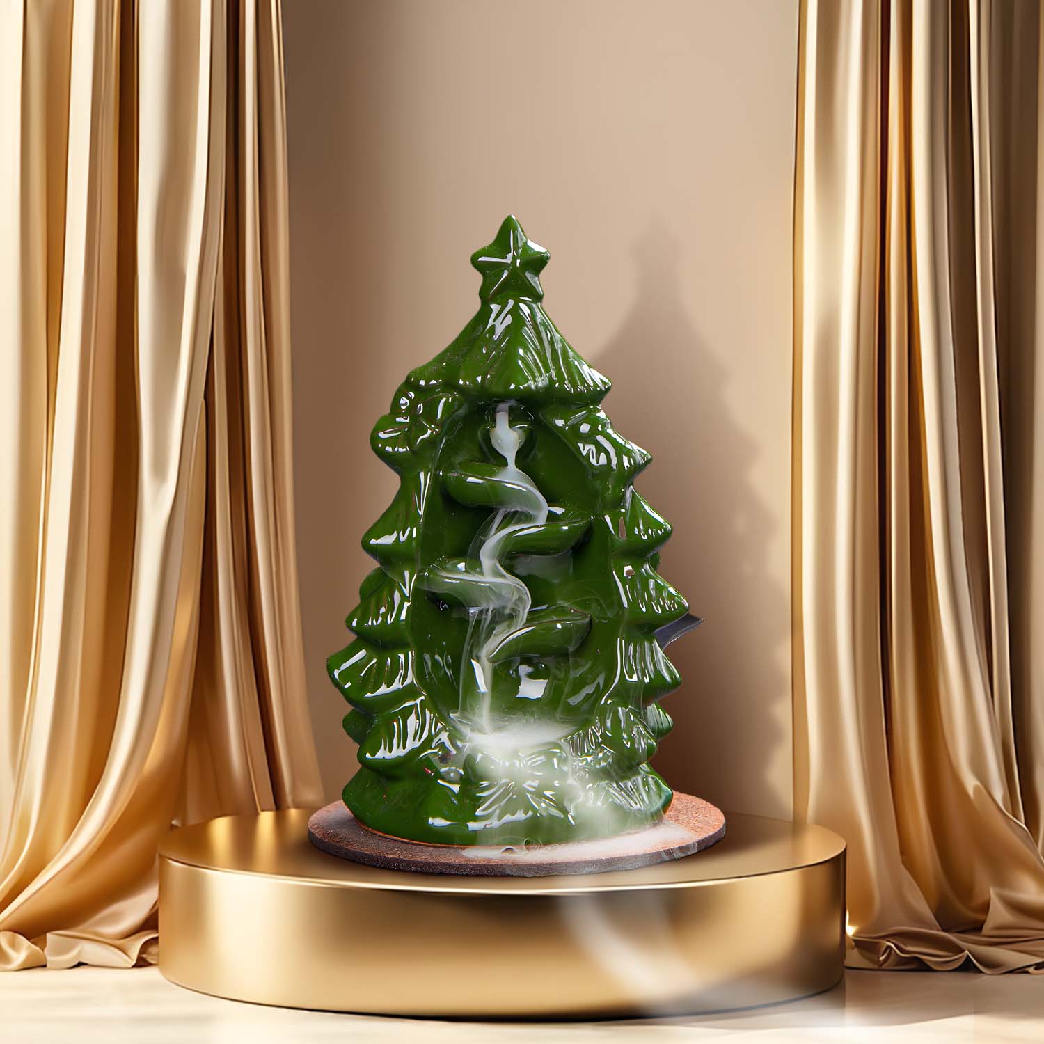 Holiday Christmas Tree Backflow Incense Burner, Multi-Color Ceramic Burner with Sandalwood Cones