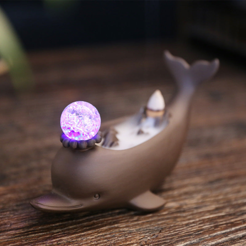 Ceramic Whale Porcelain LED Lighted Backflow Incense Burner