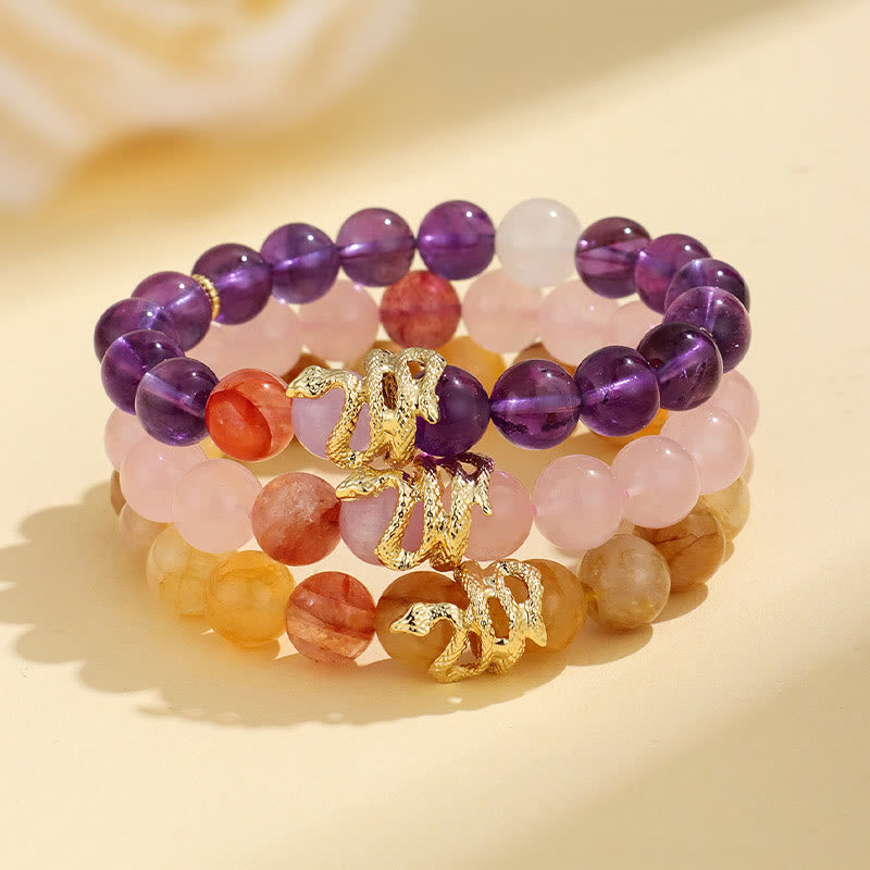 Shopzenma Various Crystal Rose Quartz Purple Phantom Year Of The Snake Passionate Generosity Bracelet