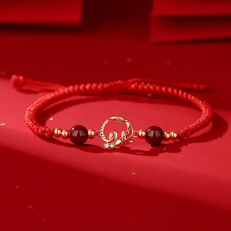 Shopzenma 925 Sterling Silver Hetian Jade Cinnabar Koi Fish Year Of Snake Red String Protection Braided Bracelet