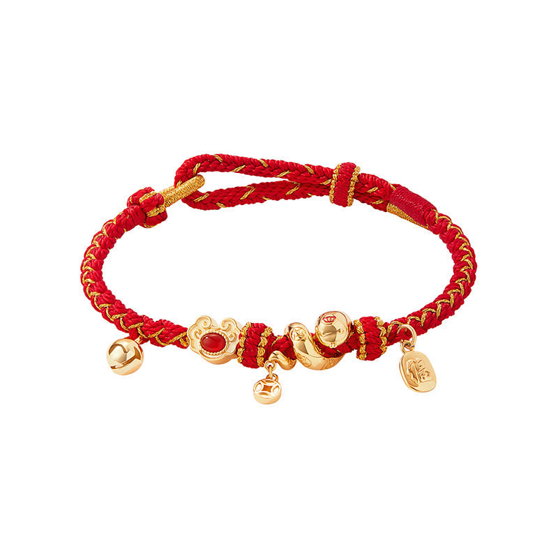 ShopZenMa Red String Red Agate Fu Character Year Of The Snake Protection Braided Bracelet