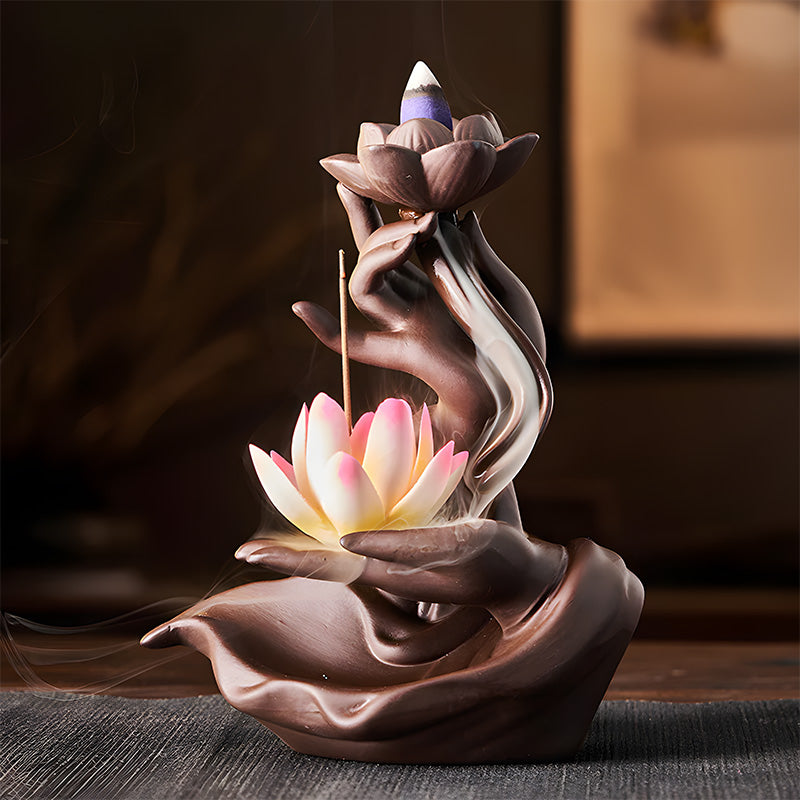 Ceramic Buddha Backflow Incense Burner - Buddha Hand Lotus