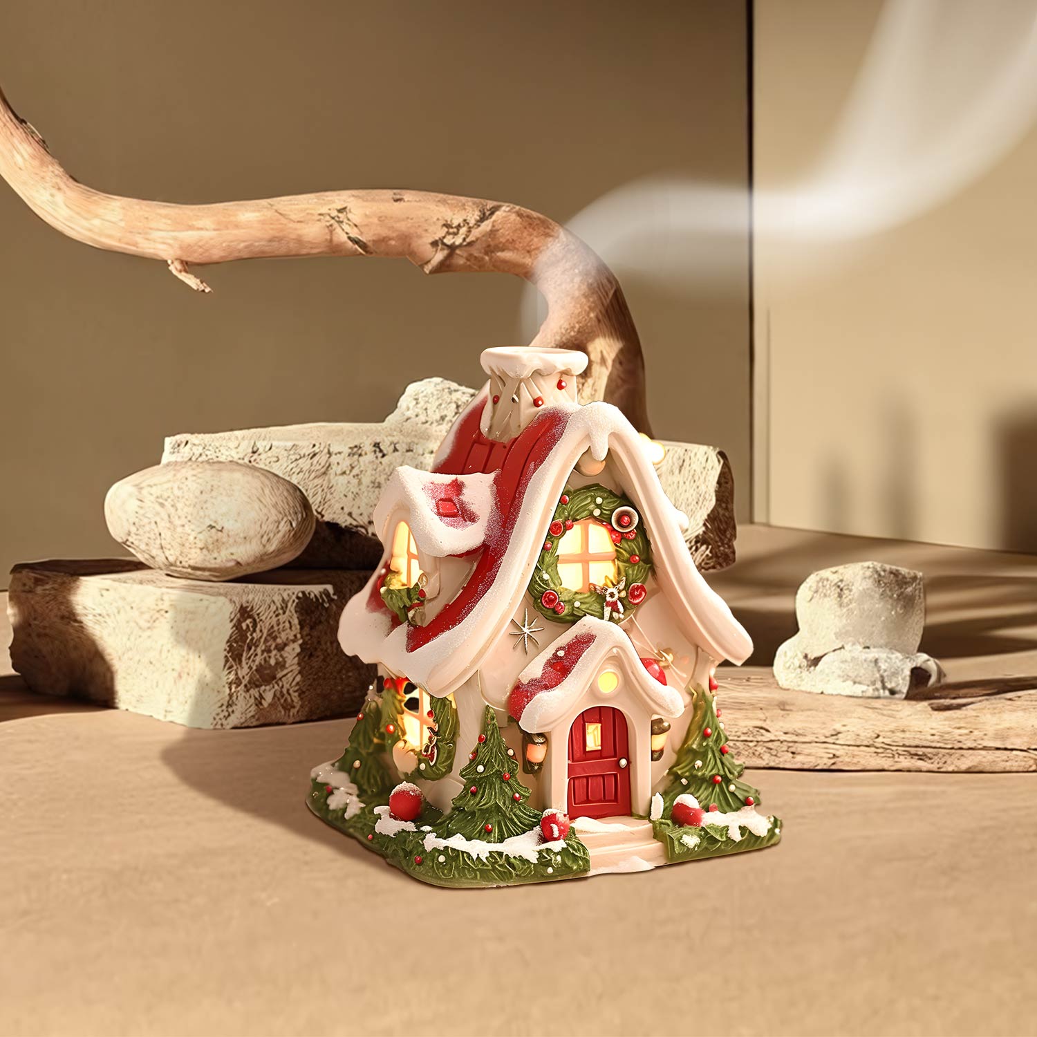 Christmas Snow House Incense Burner, Sandalwood Resin for Cones, Great for Home, Hotel, and Restaurant Decor