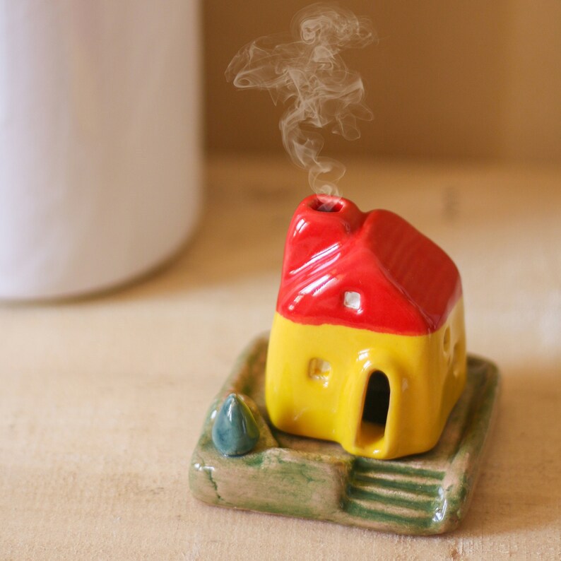 Ceramic European Mini Hut Incense Burner, Sandalwood Cone Holder for Holiday and Christmas Settings