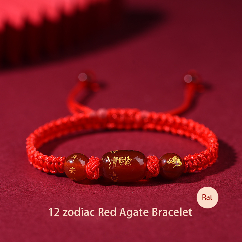 ShopZenMa Red Rope Onyx Braided Bracelet with 12 Zodiac Guardian Spirit