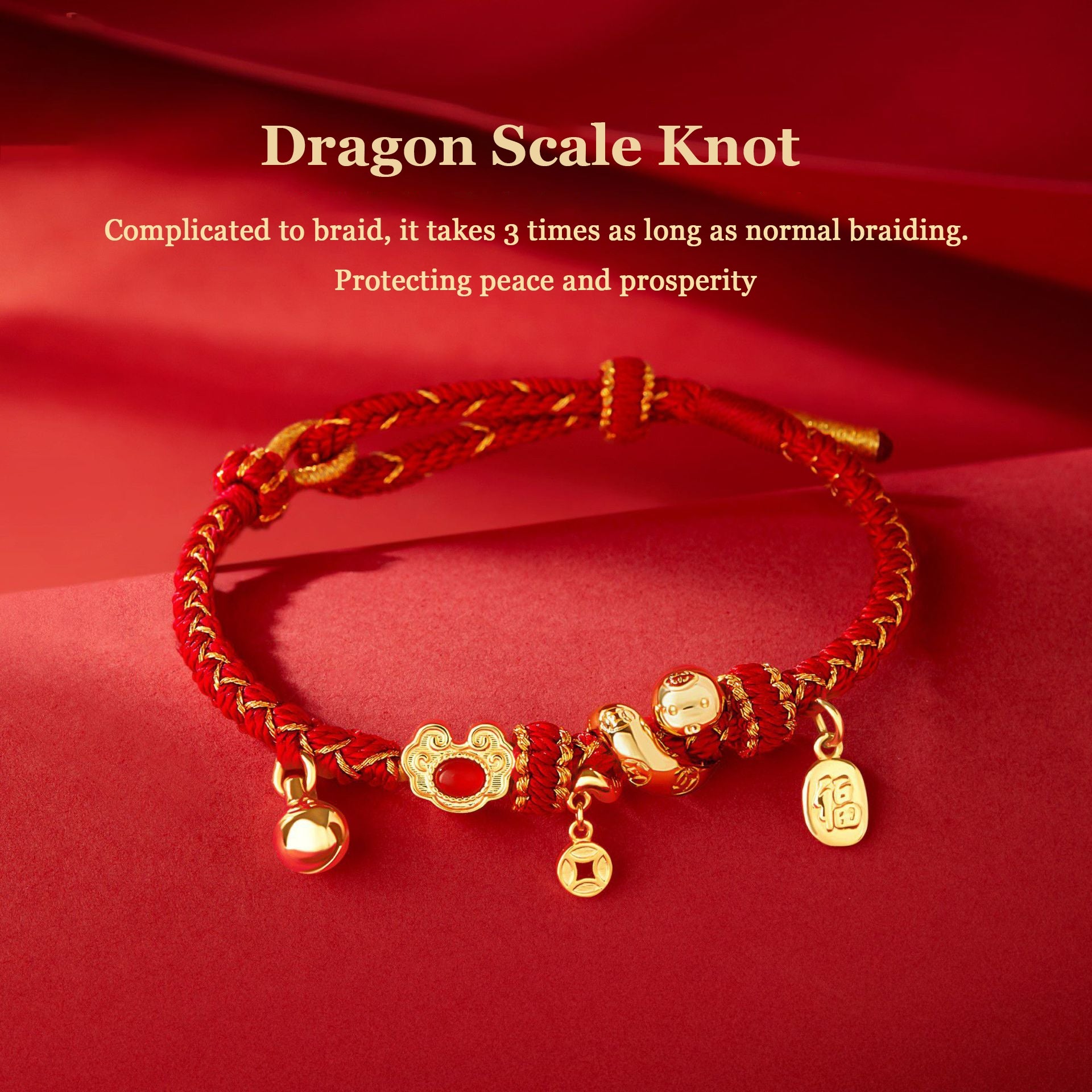 ShopZenMa Red String Red Agate Fu Character Year Of The Snake Protection Braided Bracelet