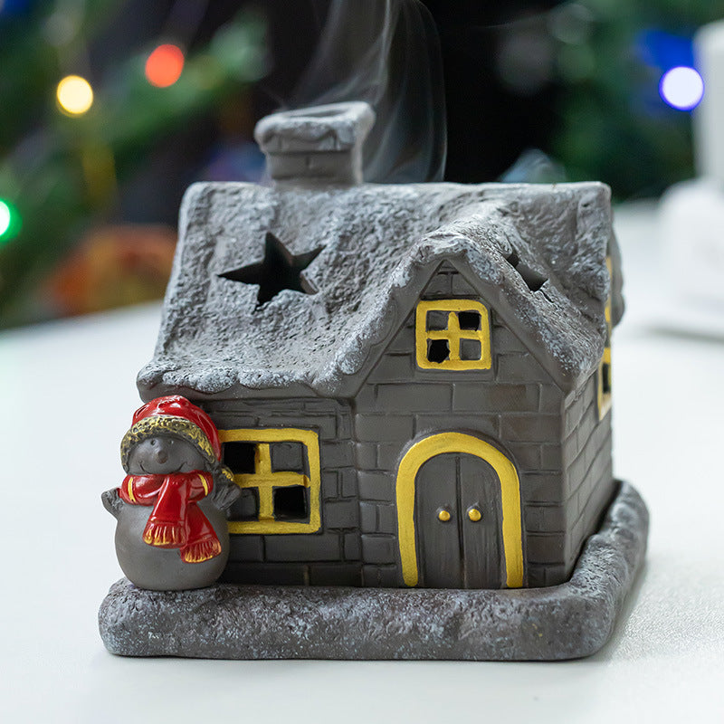 Ceramic European Gray House Incense Holder, Sandalwood Coil Incense Holder for Christmas and Holiday Settings