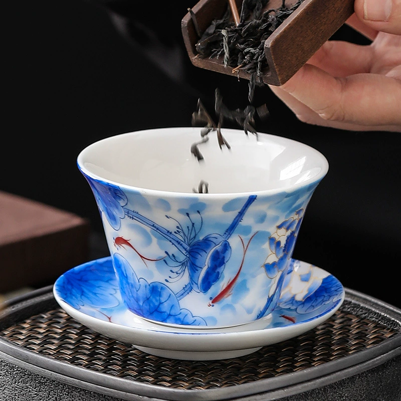 Elegant Blue & White Porcelain Gaiwan – Traditional Chinese Tea Cups for Gongfu Brewing (160ml)