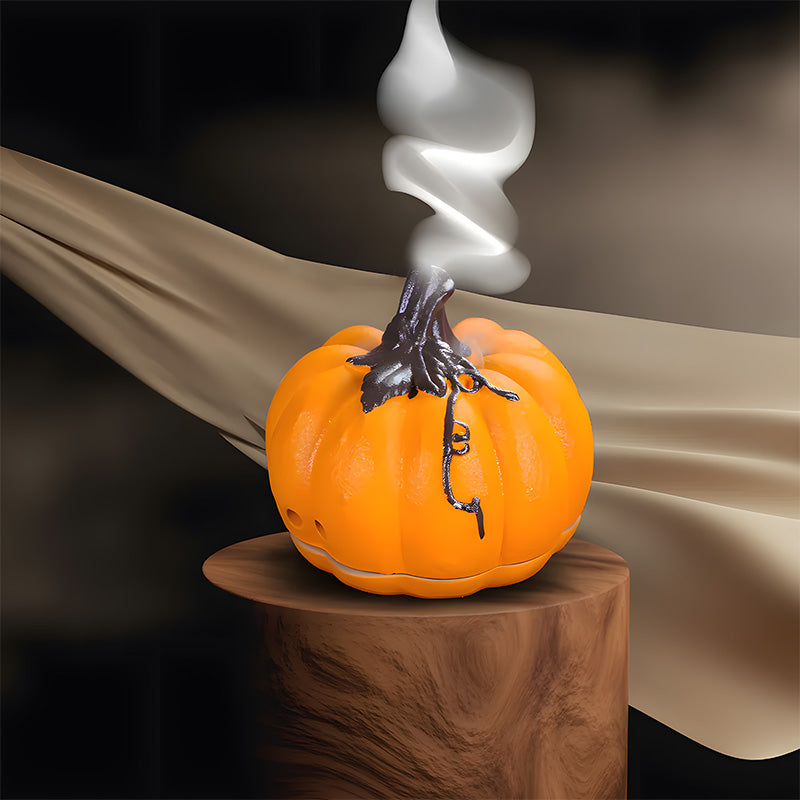 Ceramic Double Style Pumpkin Incense Holder, Sandalwood Coil Holder for Scary Ghost Halloween Decor