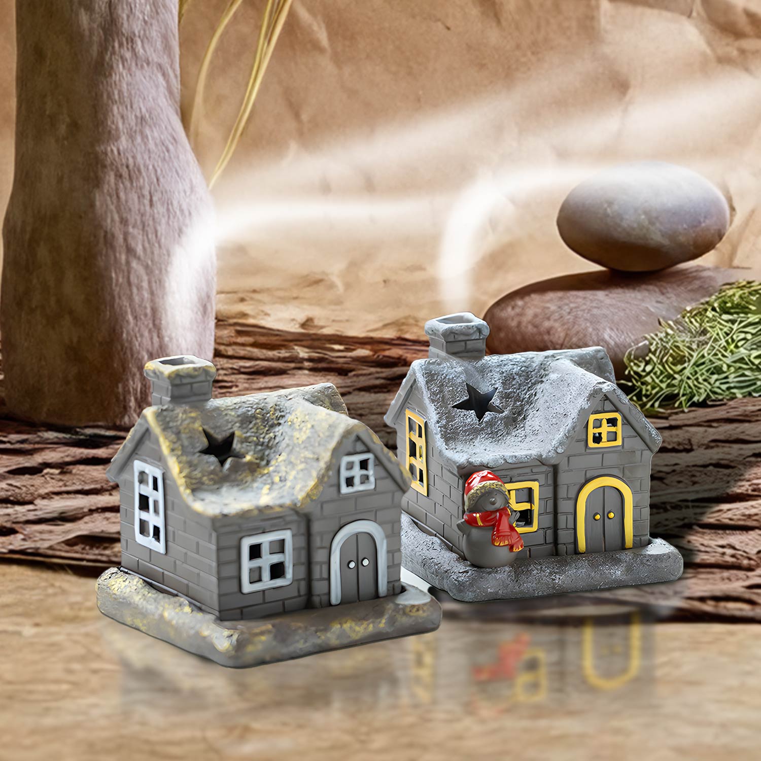 Ceramic European Gray House Incense Holder, Sandalwood Coil Incense Holder for Christmas and Holiday Settings