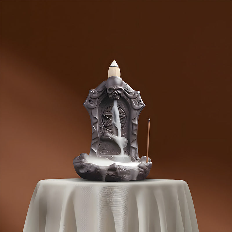 Ceramic Skeleton Tombstone Backflow Incense Burner, Ideal for Sandalwood Incense, Perfect for Halloween and Family Parties