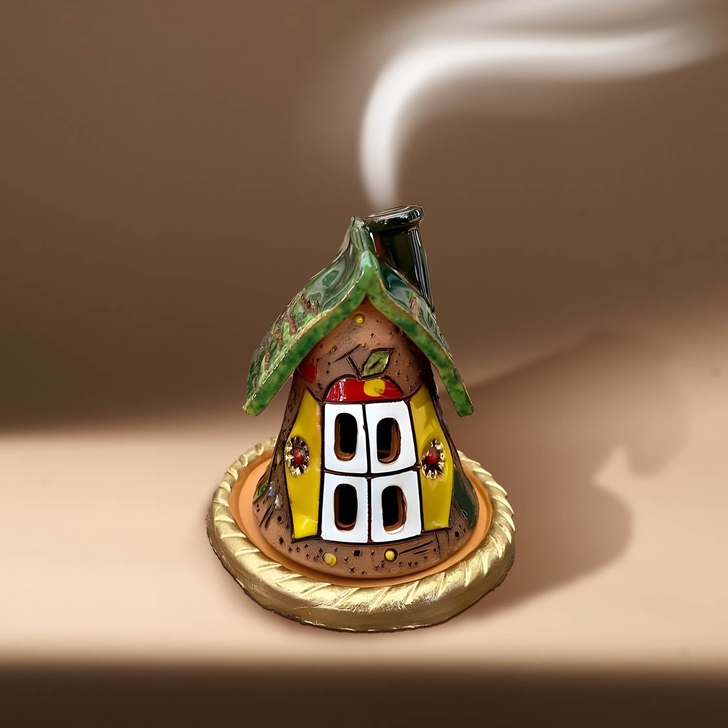 Christmas Style Forest Lodge Incense Burner, Ceramic Sandalwood Holder for Cones in Home Decor