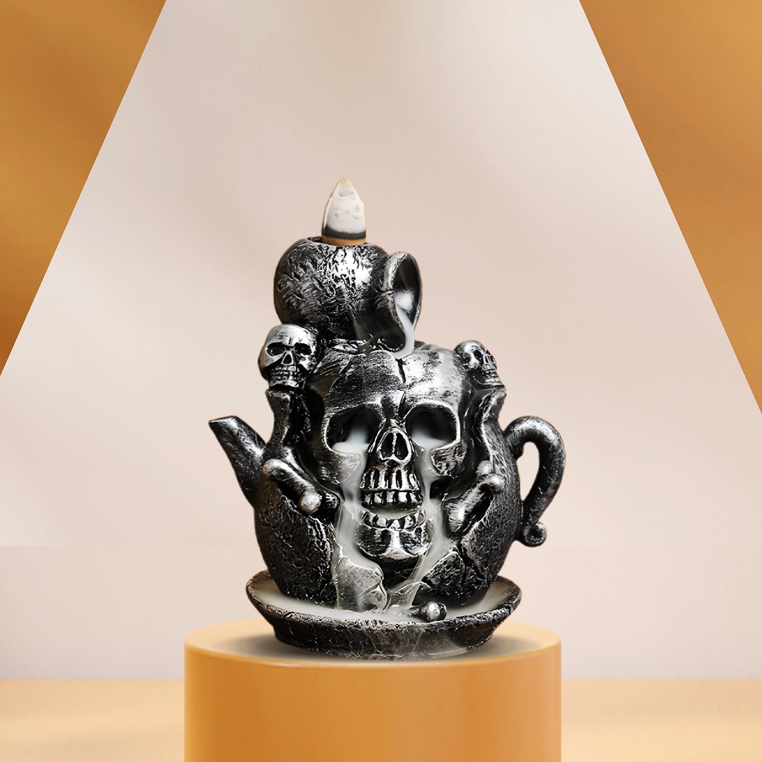 Skeleton Teapot Backflow Incense Burner, Resin Holder for Sandalwood Cones, Perfect for Halloween and Holiday Parties