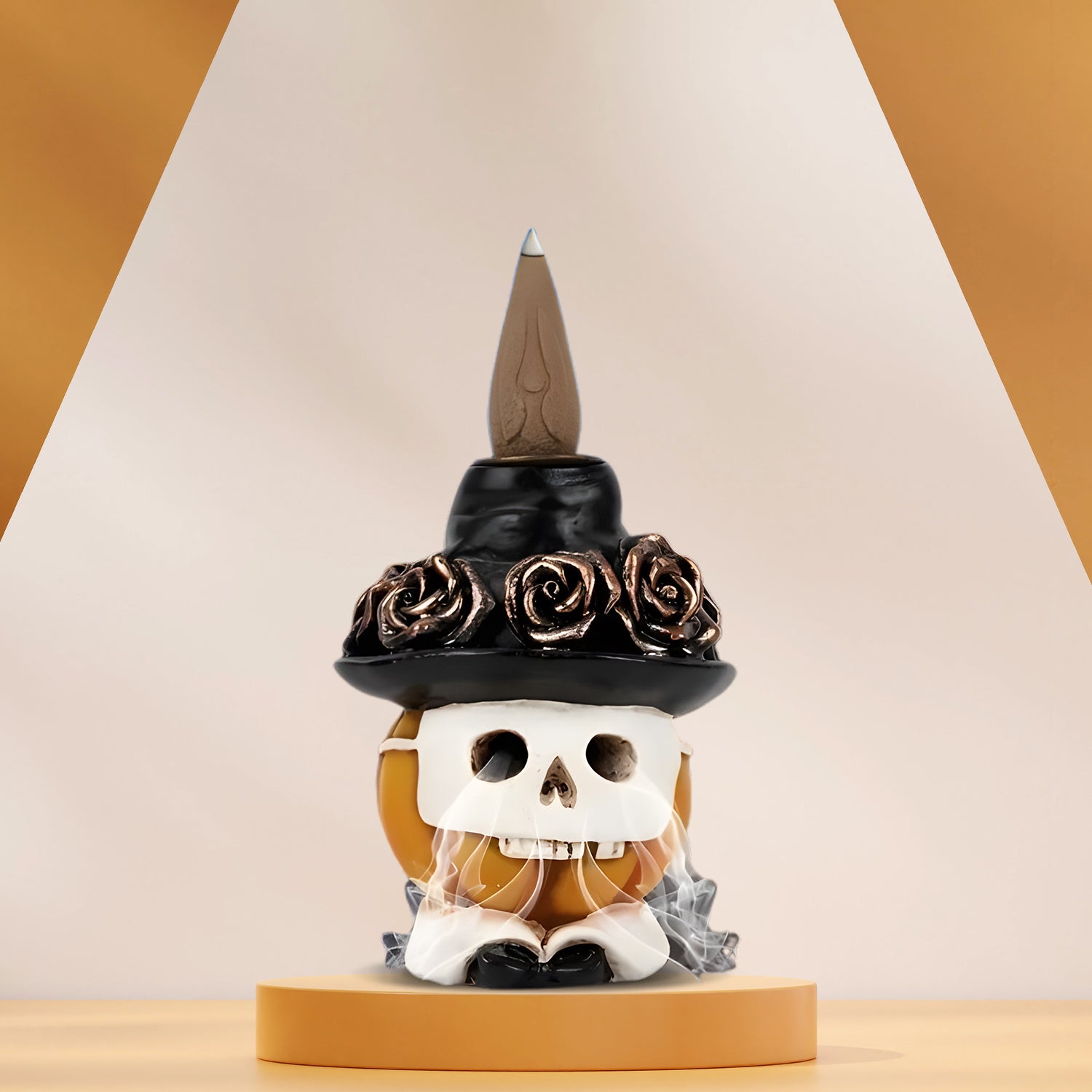 Skull Mask Pumpkin Head Backflow Incense Burner, Resin Incense Holder for Halloween, Skeleton Sandalwood Party Decor