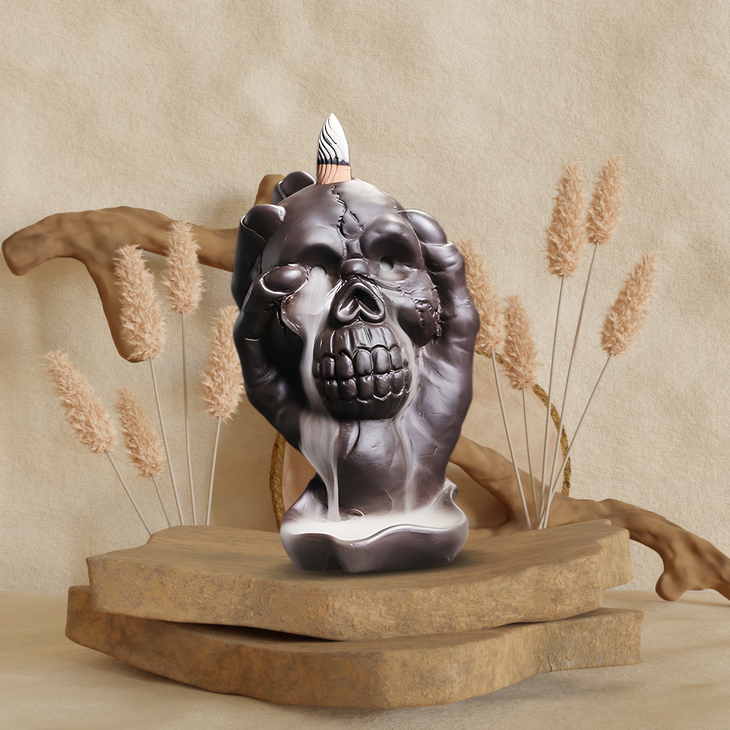 Skeleton Ghost Hand Backflow Incense Burner, Ceramic Sandalwood Holder for Halloween and Family Parties