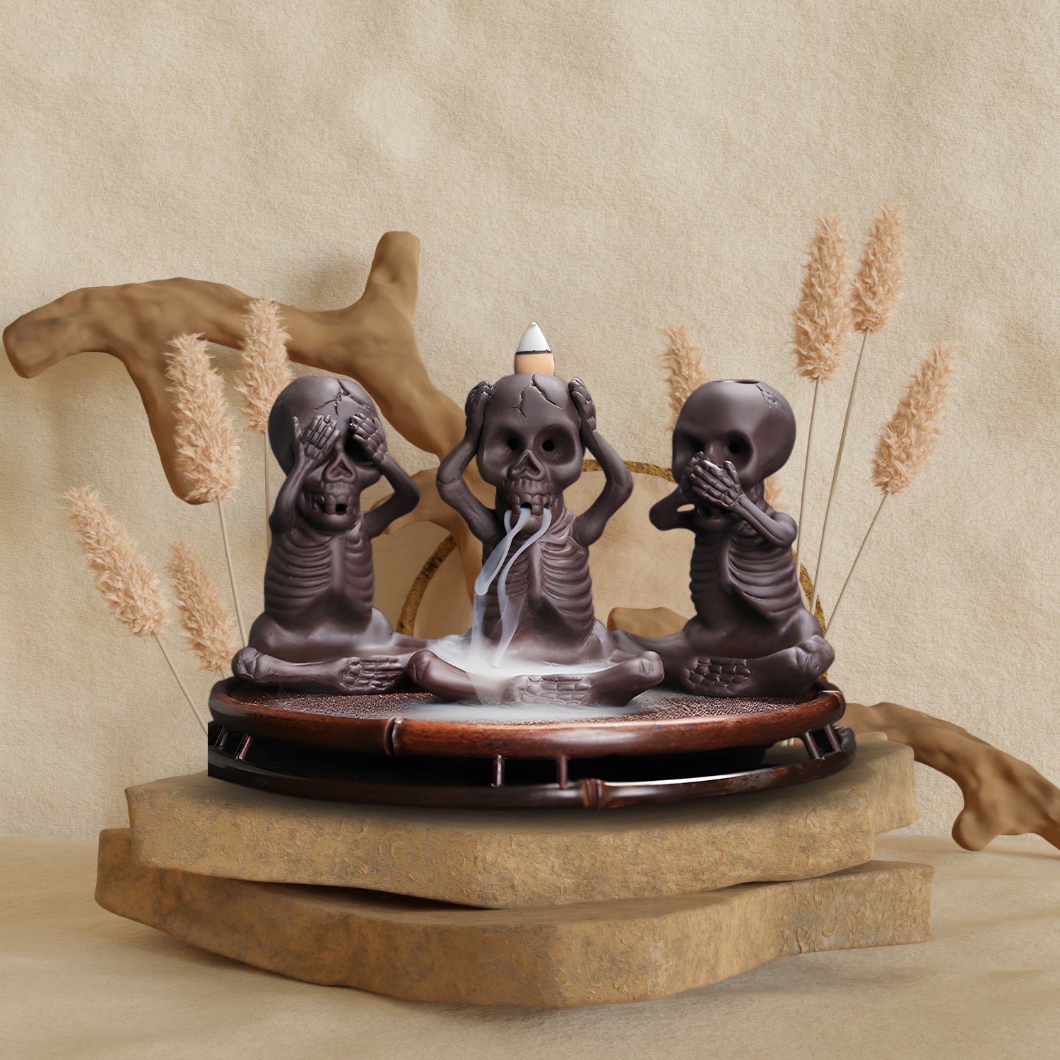 ZENMA Ceramic Skeleton Little-Man Backflow Incense Holder, Ideal for Family Parties and Sandalwood Burning