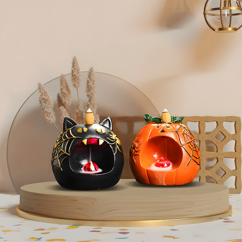 Halloween Scream Design LED Backflow Incense Burner (Black Cat & Pumpkin Style)