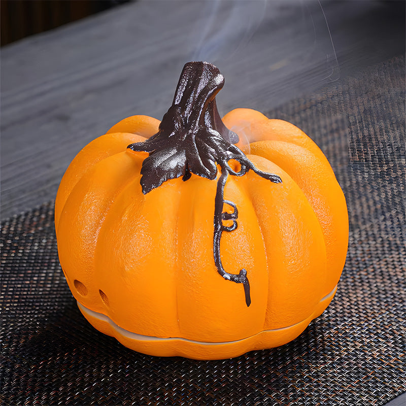 Ceramic Double Style Pumpkin Incense Holder, Sandalwood Coil Holder for Scary Ghost Halloween Decor