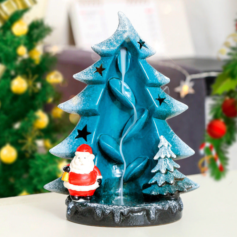 Christmas Tree Backflow Incense Burner Ceramic Reverse Incense Christmas Santa Gift Purple Sand