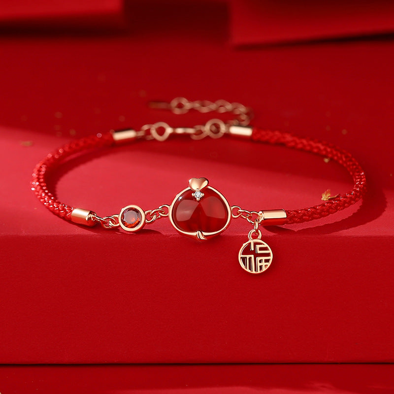 ShopZenMa Year of the Snake Bracelet Red Agate Red Rope Bracelet 925 Sterling Silver Love Blessed