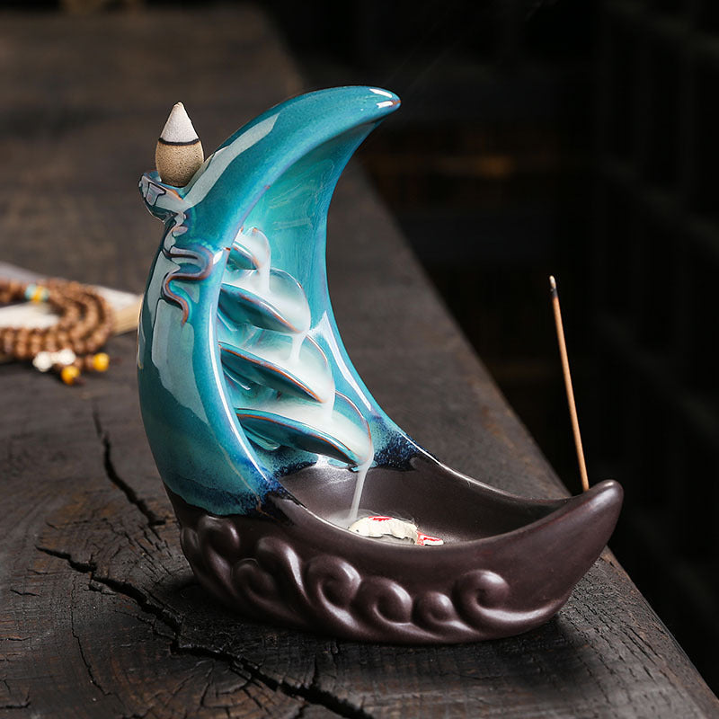 Moon Carp Ceramic Backflow Sandalwood Incense Burner