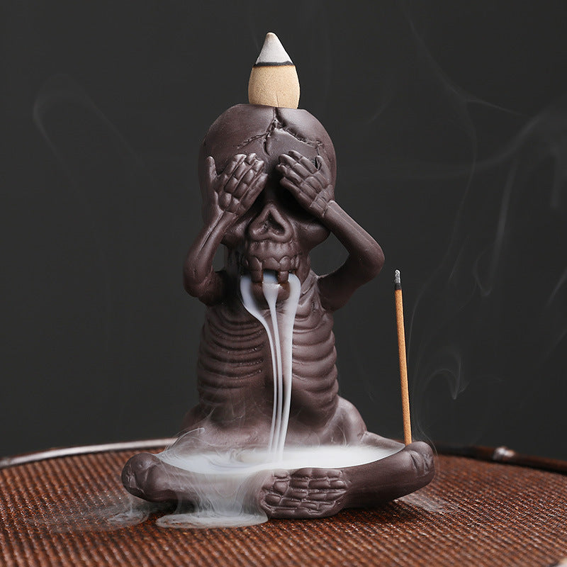 ZENMA Ceramic Skeleton Little-Man Backflow Incense Holder, Ideal for Family Parties and Sandalwood Burning