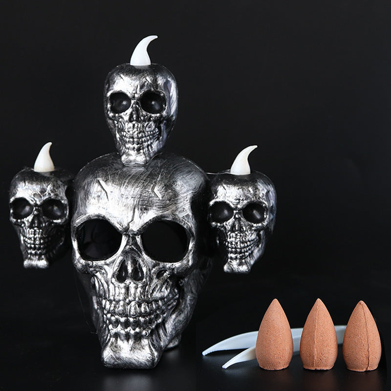 LED Halloween Skeleton Incense Holder, Sandalwood Backflow Burner for Holiday and Family Parties