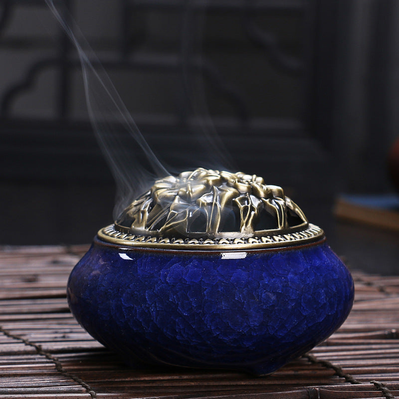 Celadon ceramic incense burner with copper lid wire incense sandalwood incense