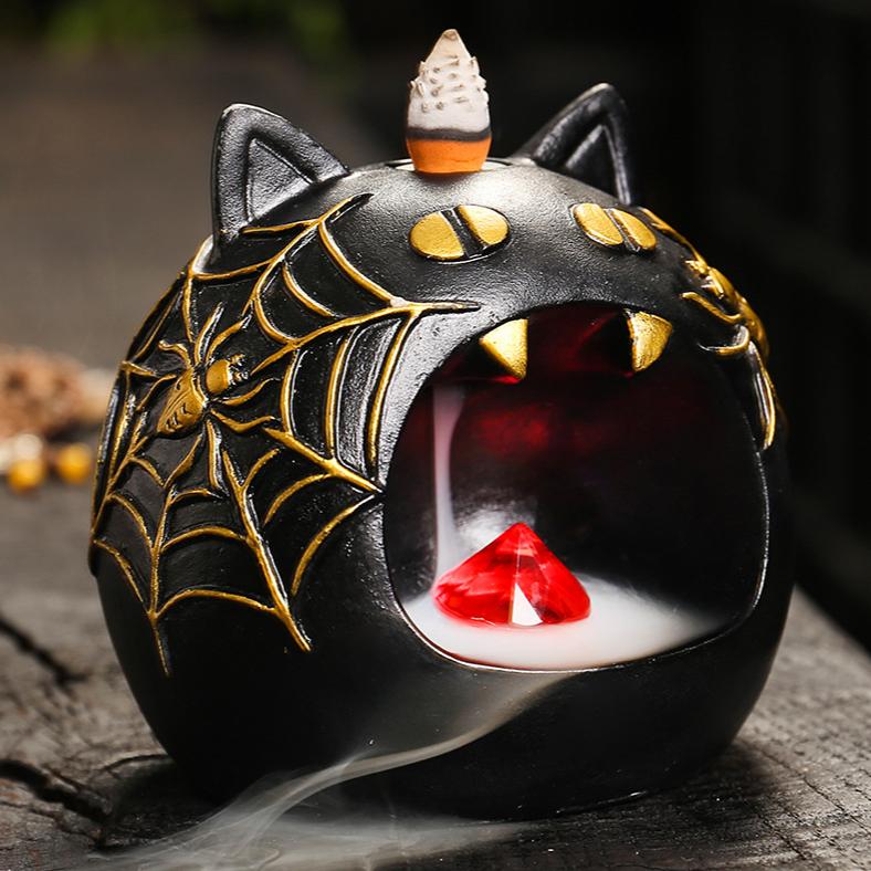 Halloween Scream Design LED Backflow Incense Burner (Black Cat & Pumpkin Style)