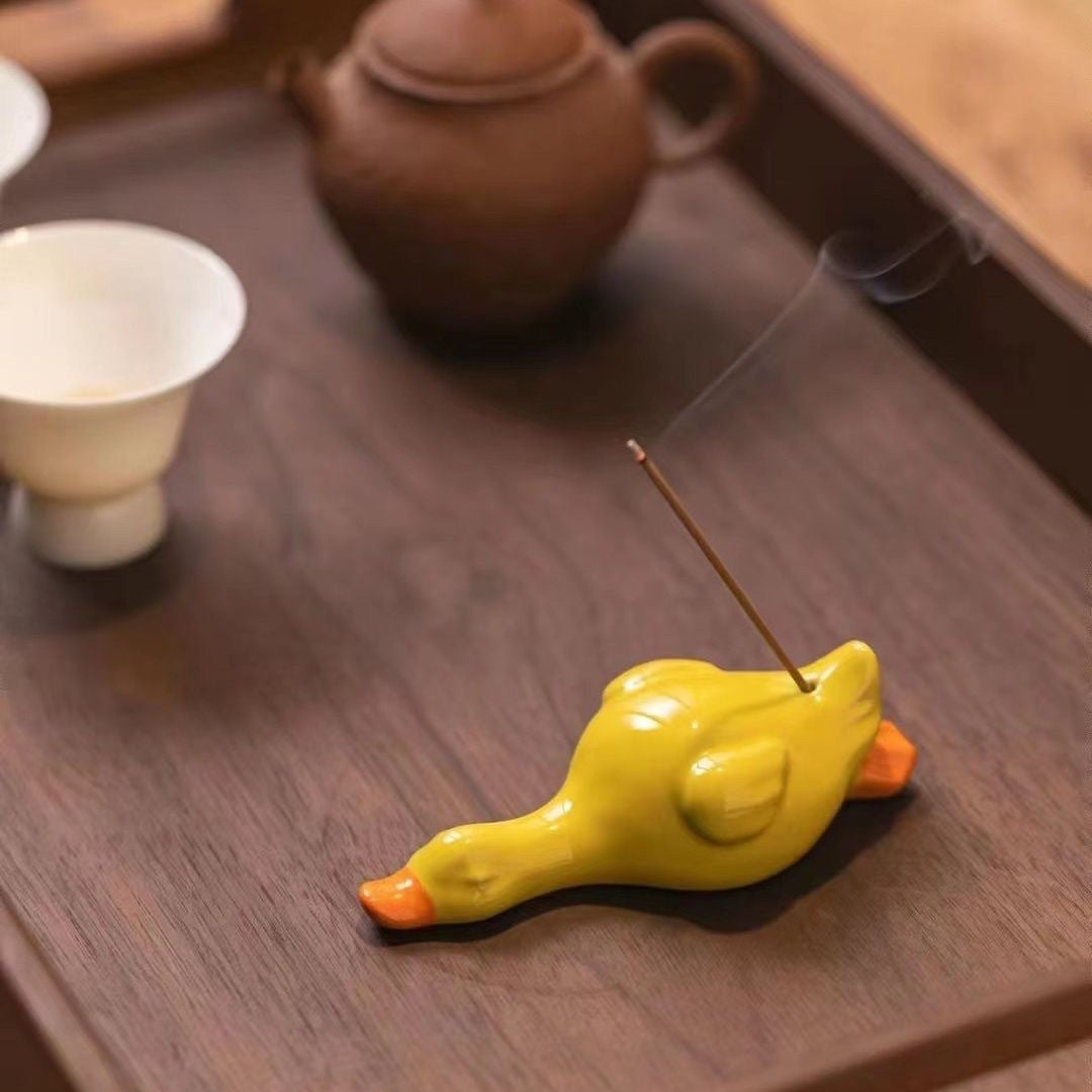 Funny Yellow Duck Incense Holder, Ceramic Sandalwood Stick Burner for Bedroom and Restaurant Use