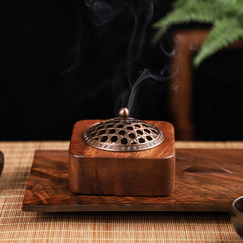 Walnut Incense Burner Square Wooden Box Sandalwood Incense Burner Wooden Disk Incense Hollow Incense Burner