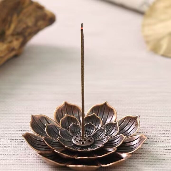 Incense Burner, Incense Holder for Sticks, Brass Lotus Incense Stick Holder and Detachable Ash Catcher