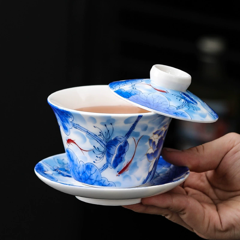 Elegant Blue & White Porcelain Gaiwan – Traditional Chinese Tea Cups for Gongfu Brewing (160ml)