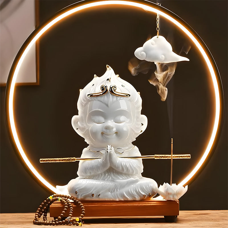 ZENMA Monkey King Backflow Incense Burner, Ceramic Sandalwood Incense Burner for Home, Hotel, Office