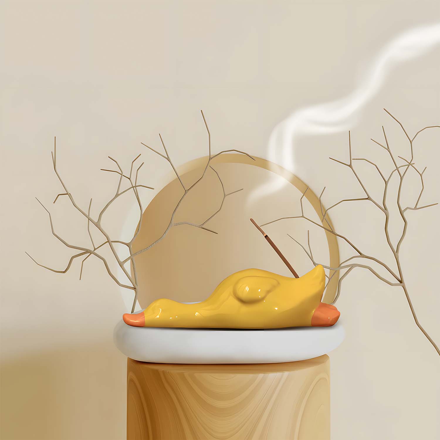 Funny Yellow Duck Incense Holder, Ceramic Sandalwood Stick Burner for Bedroom and Restaurant Use