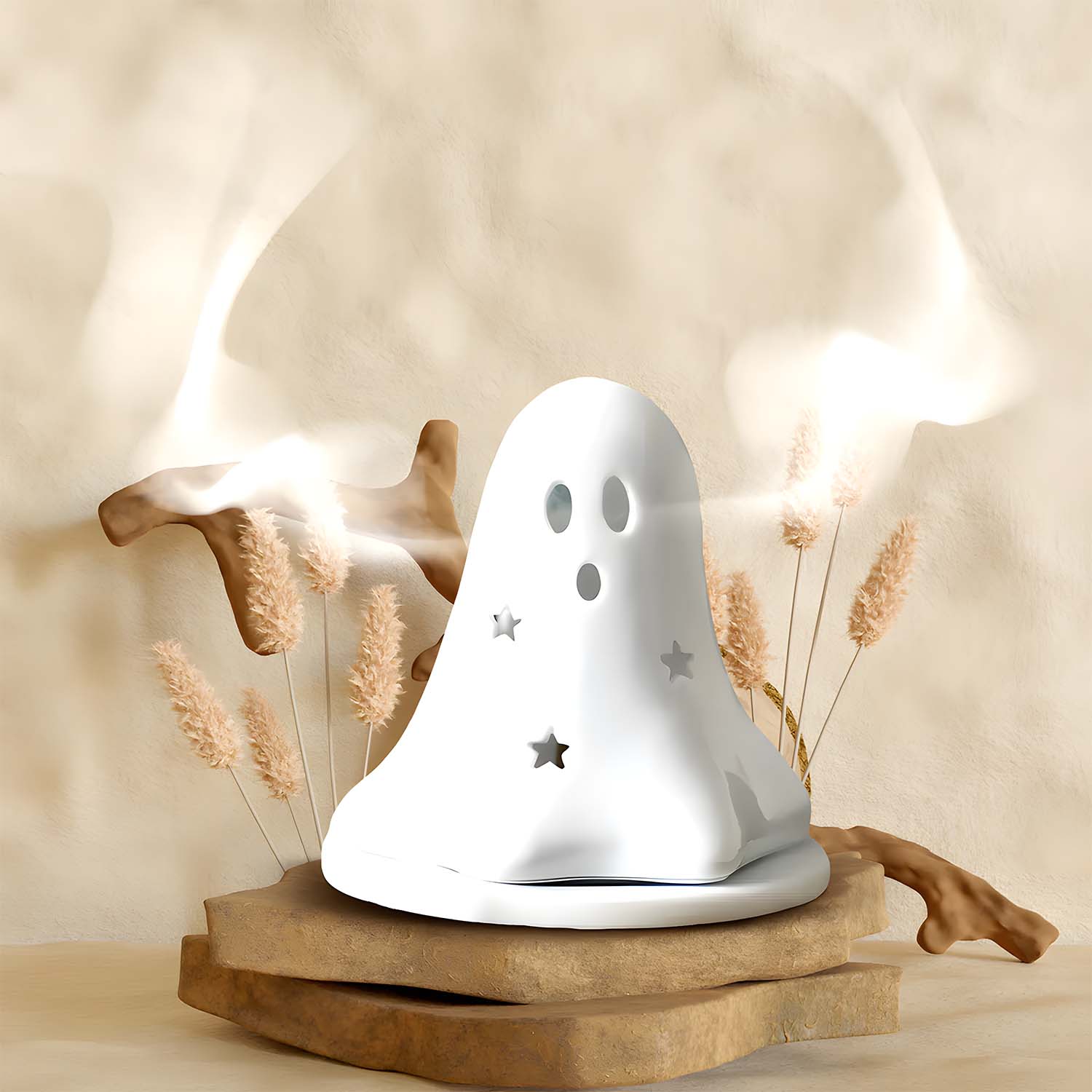 Ceramic Star Hole White Small Ghost Sandalwood Incense Burner for Halloween Decoration