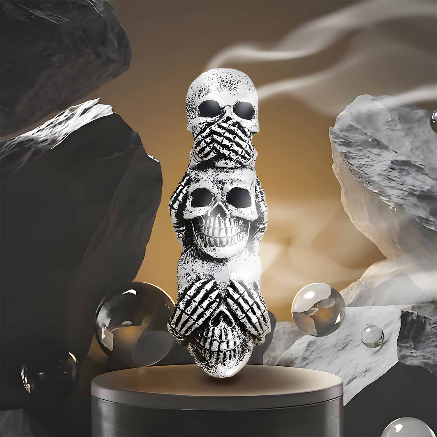 Holiday Limited Resin Silver Skull Incense Burner, Sandalwood for Halloween Skeleton Horror-Themed Party Use