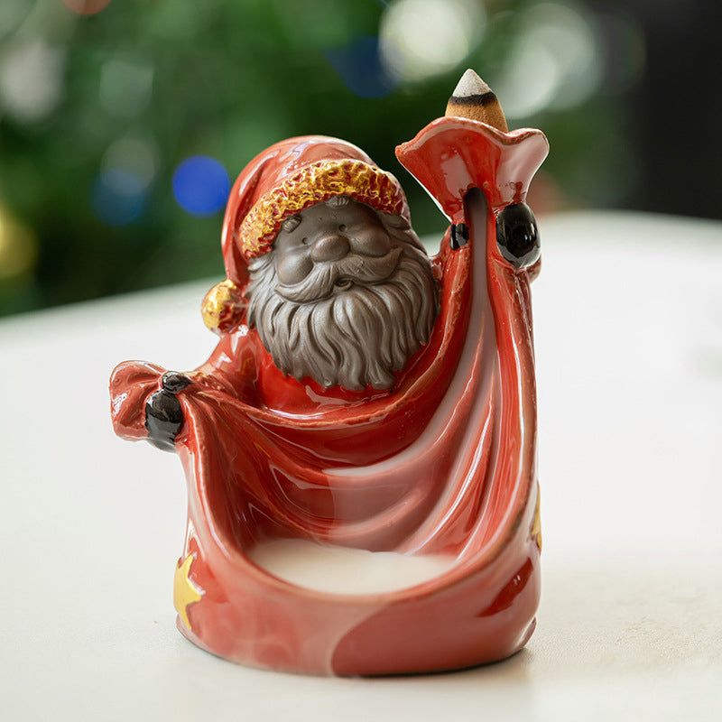 Santa Claus Ceramic Incense Burner, Backflow Cones Holder for Holiday Decor in Bedroom or Office