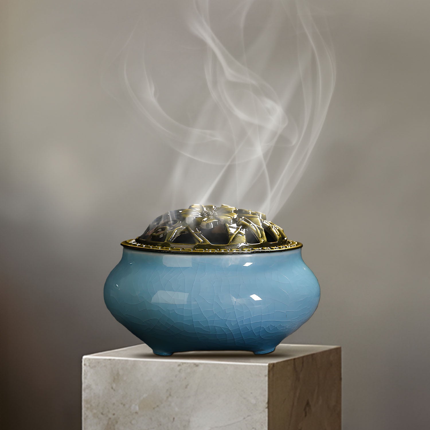 Celadon ceramic incense burner with copper lid wire incense sandalwood incense