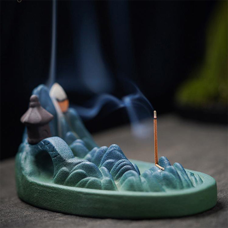 Mountain And Flowing-Ceramic Backflow Incense Burner Household & Indoor